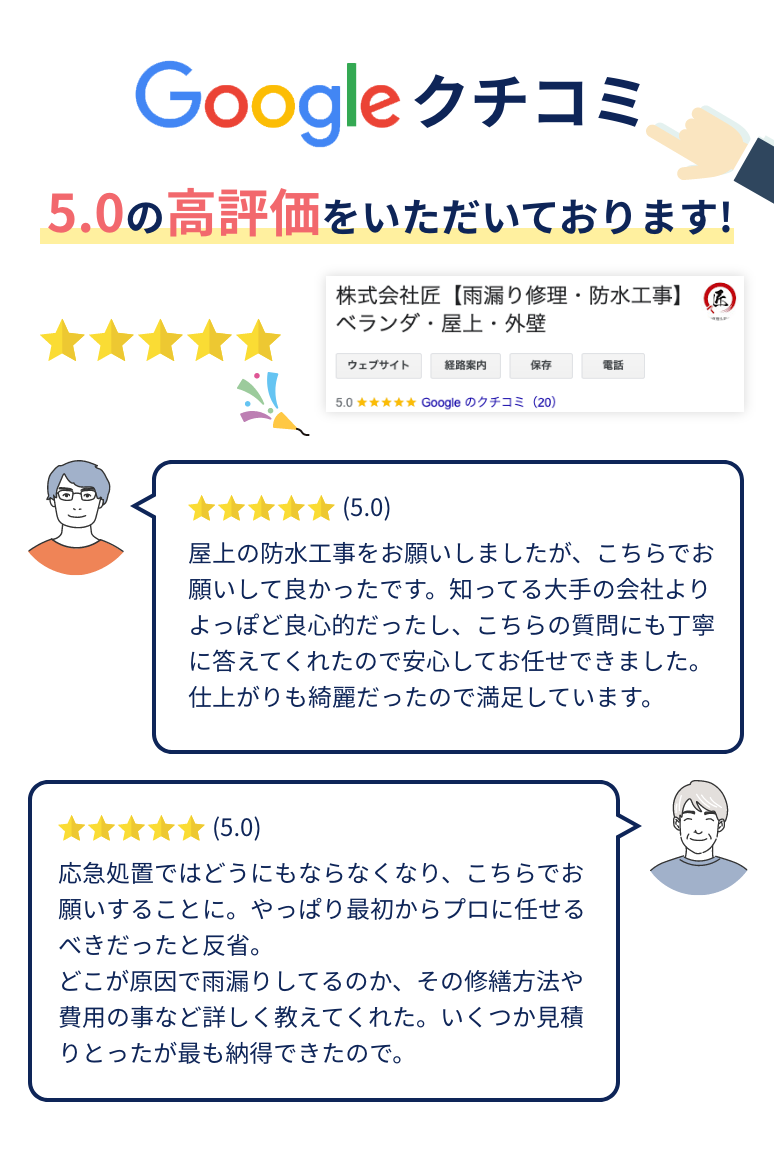 防水の匠はGoogleクチコミで評価5